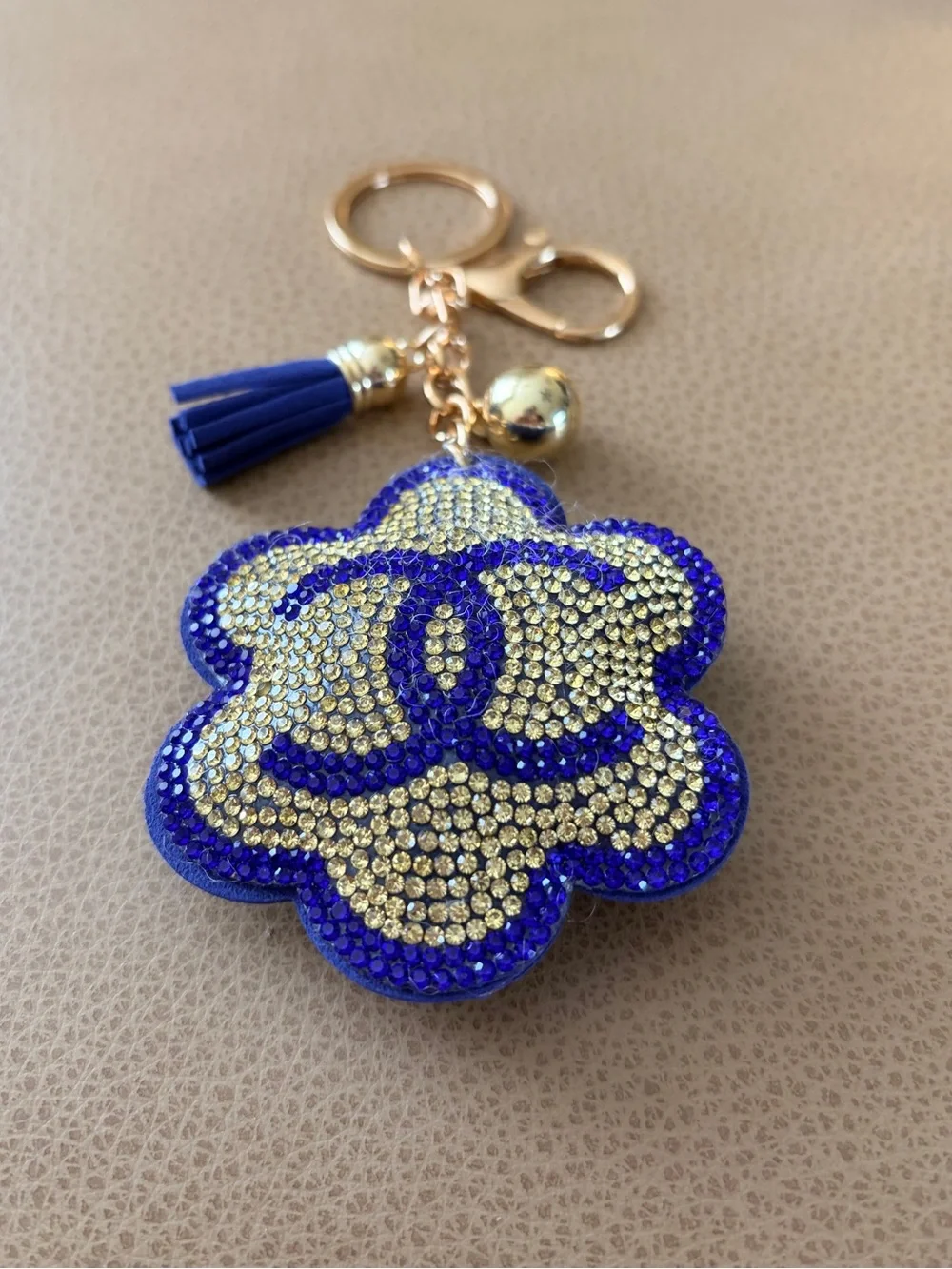 Bling Purple and Gold Crystal Flower Keychain